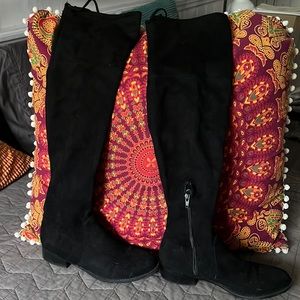 Black Faux Suede Over the knee Slouchy Boots